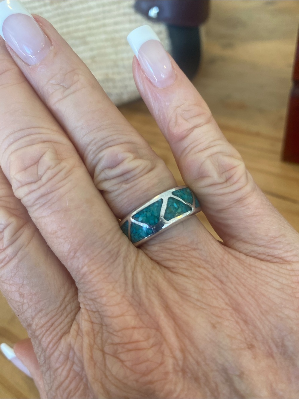 Sterling Silver Turquoise Inlay Band Ring - Blue Green